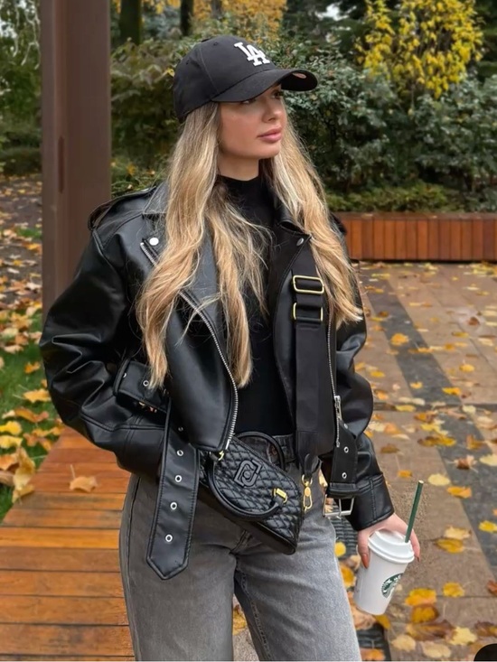 Jackets & Blazers - Women’s Black Faux Leather Biker Jacket - Stylish Casual Coat